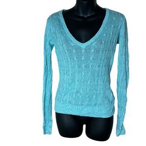 Ralph Lauren black label 100% linen knit long sleeve baby blue sweater